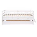 Low Loft Bed Twin Size With Full Safety Fence, Climbing Ladder, Storage Drawers And Trundle White Solid Wood Bed White Solid Wood