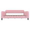 Full Size Upholstered Tufted Daybed With 4 Support Legs, Pink Box Spring Not Required Full Pink Wood Bedroom Daybeds Linen Upholstered