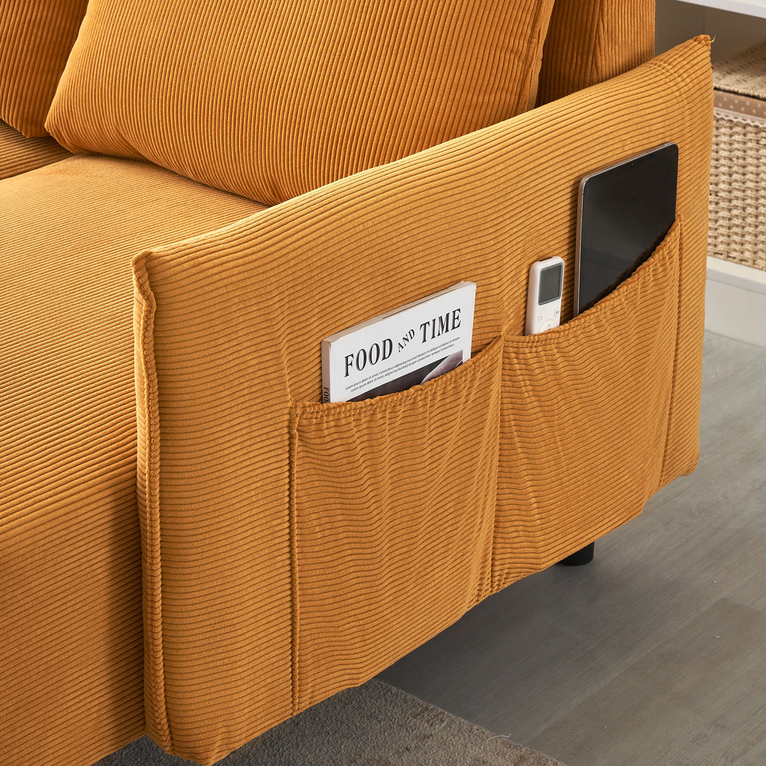 79.50 Inches Long, Velvet Sofa Fabric, With Three Matching Pillows And Spacious And Comfortable Seats, For Apartment Office Living Room Yellow Yellow Corduroy 4 Seat