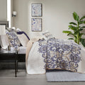 6 Piece Reversible Quilt Set With Throw Pillows Navy Tan Full Queen Full Navy Cotton
