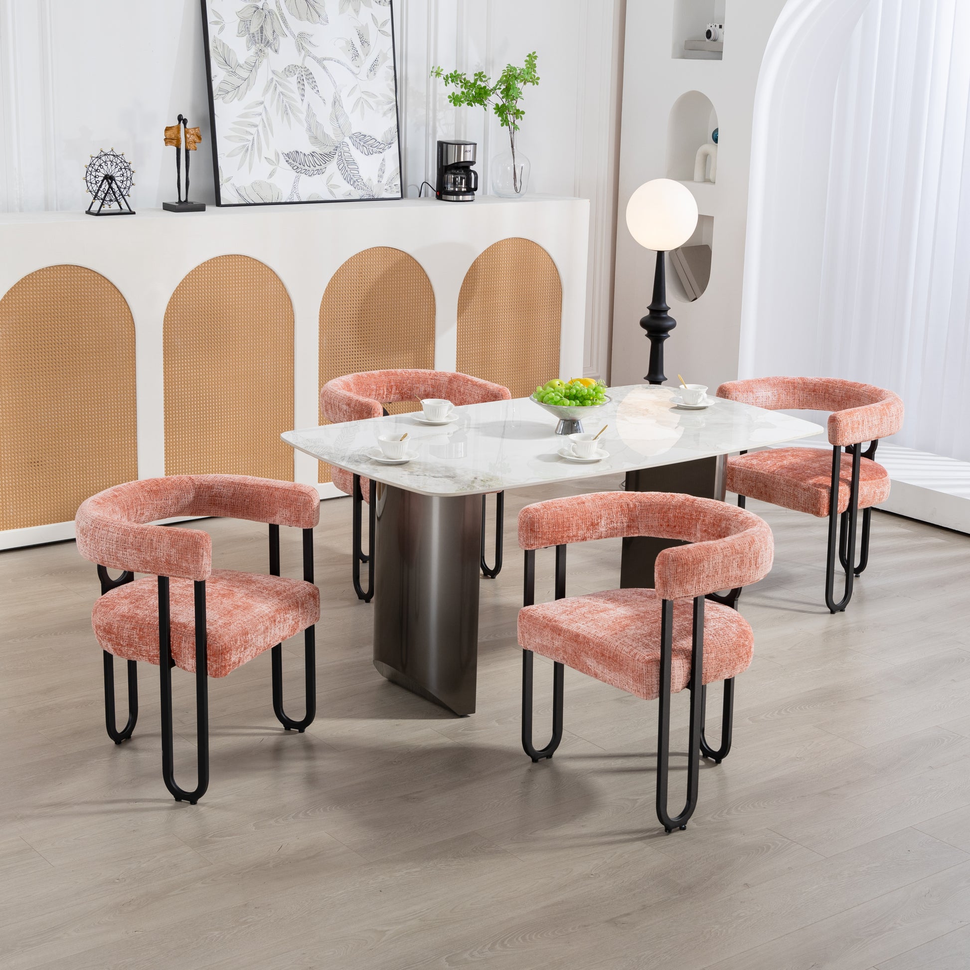 Coolmore Contemporary Designed Velvet Fabric Upholstered Accent Dining Chair Barrel Side Chairs Kitchen Armchair For Living Room Set Of 2 Pink Linen Pink Dining Room Foam Chenille