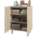 Homcom Sideboard Buffet Cabinet, Kitchen Cabinet, Coffee Bar Cabinet With 2 Rattan Doors And Adjustable Shelves, Natural Natural Wood Particle Board
