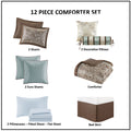 12 Piece Comforter Set With Cotton Bed Sheets Blue Brown Cal King California King Blue Brown Cotton