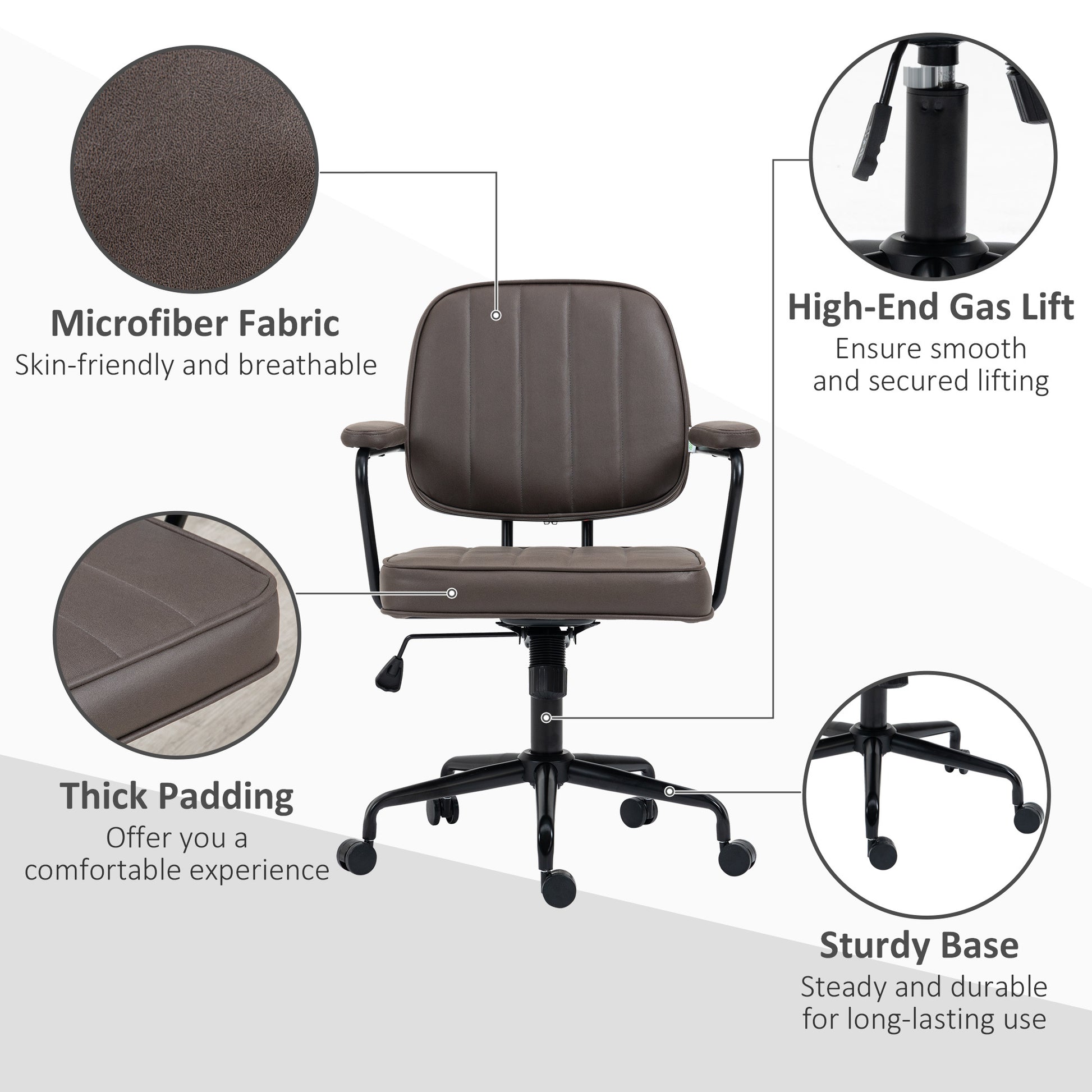 Vinsetto Home Office Chair, Microfiber Computer Desk Chair With Swivel Wheels, Adjustable Height, And Tilt Function, Light Brown Brown Polyester