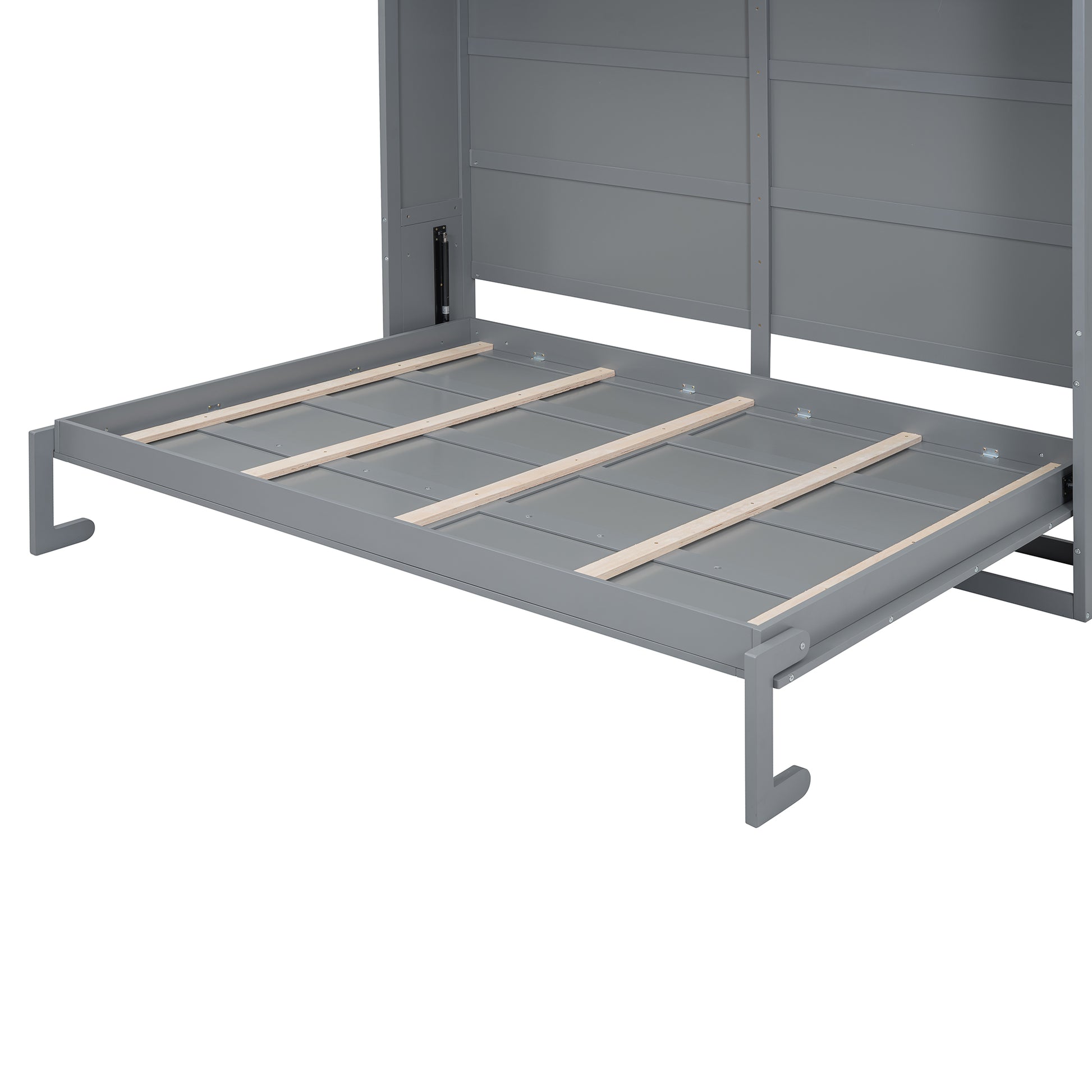Queen Size Murphy Bed Wall Bed With Top Shelves & Usb,Gray Queen Gray Plywood