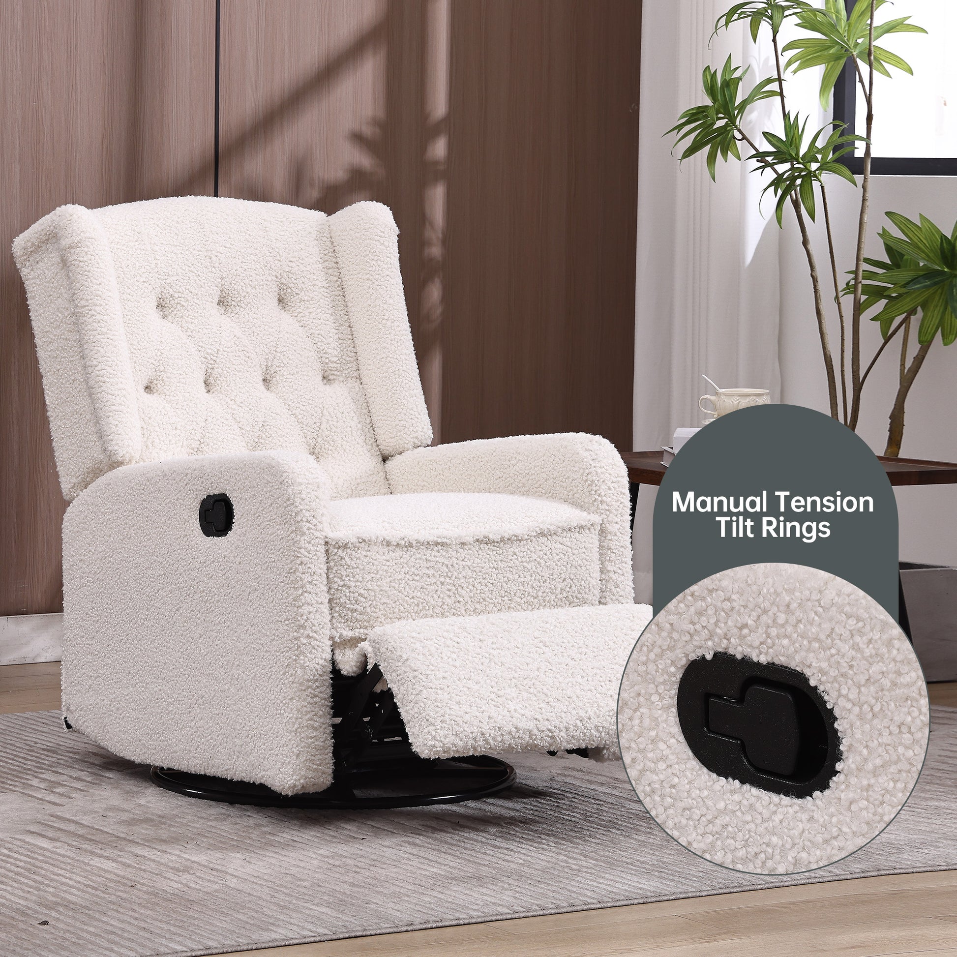 Coolmore Rocking Recliner Chair,360 Degree Swivel Nursery Rocking Chair,Glider Chair,Modern Small Rocking Swivel Recliner Chair For Bedroom,Living Room Chair Home Theater Seat White Teddy White Teddy Teddy