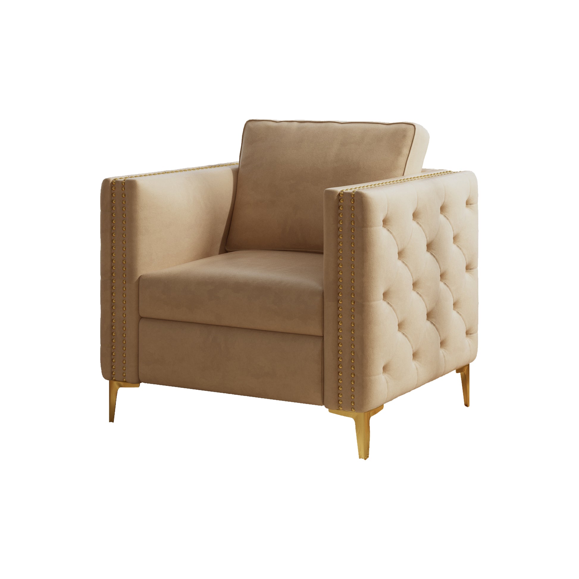 Accent Chair For Living Room Upholstered Arm Chair With Metal Legs Velvet Khaki Khaki Foam Fabric