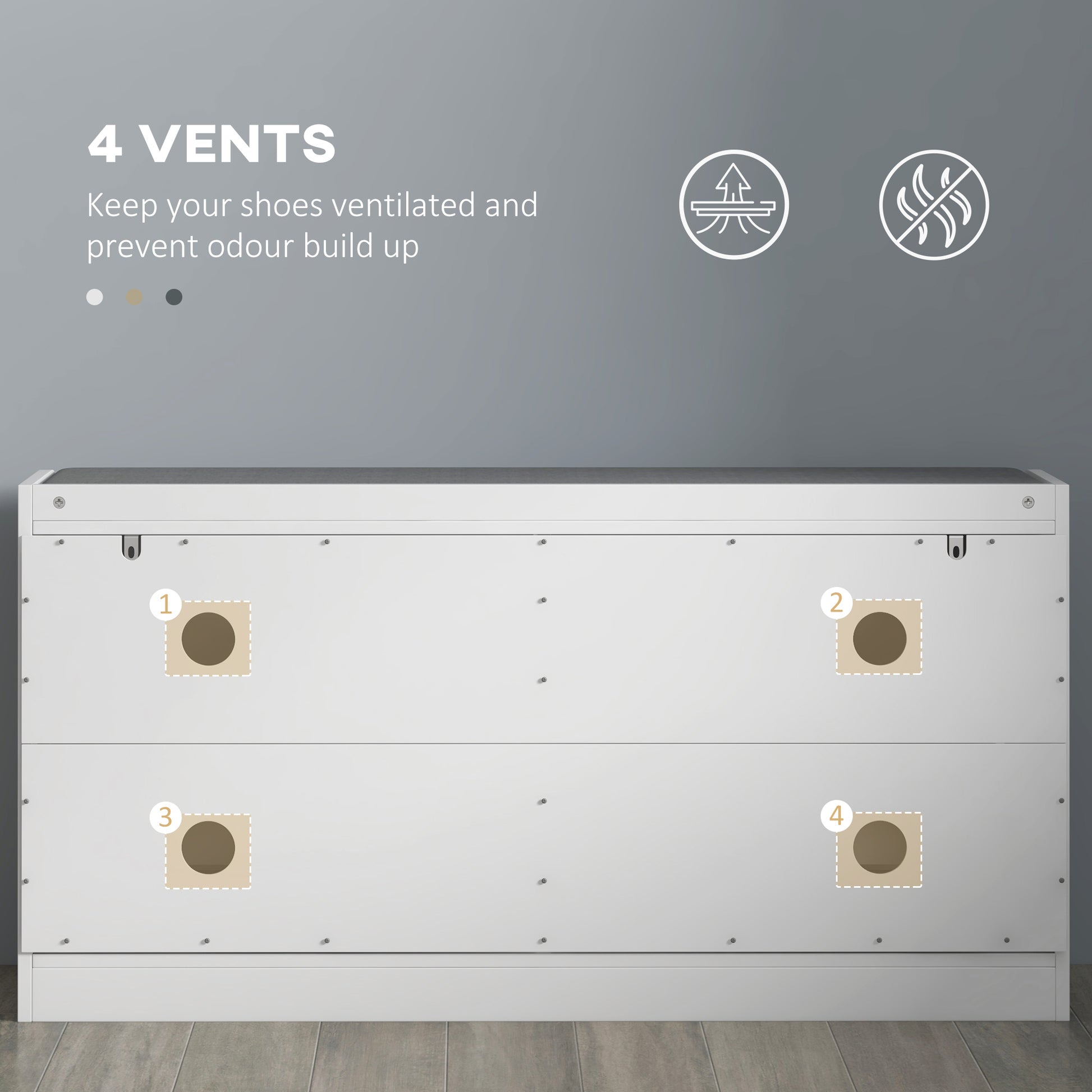 Homcom Shoe Bench, Entryway Bench With 2 Flip Drawers, Seating Cushion, And 2 Vents For 8 Pairs Of Shoes For Hallway, White White Mdf