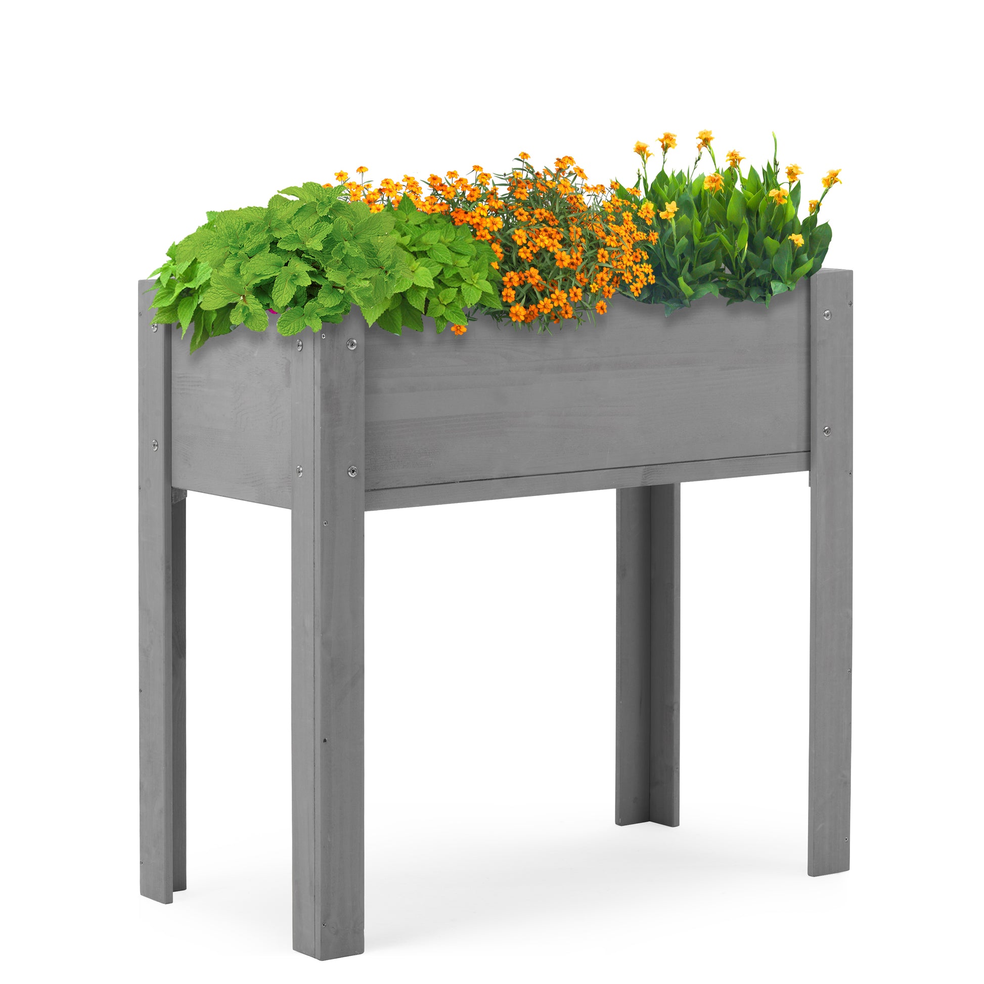 31X31X16 Inch Raised Garden Bed With Legs, Elevated Wooden Planter Box For Outdoor Plants Flowers Fruits Vegetable Herb Growingg Grey Solid Wood