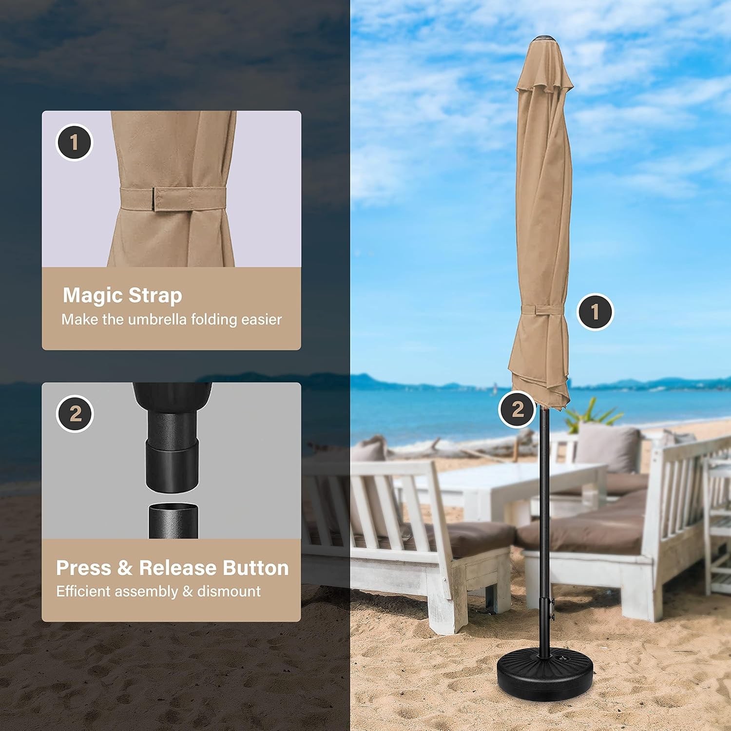 9Ft Outdoor Patio Umbrella Table Market Umbrella With Push Button Tilt And Crank, 8 Sturdy Ribs, Uv Protection Waterproof For Garden, Lawn, Deck, Backyard, Pool,Tan Tan Polyester