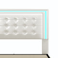 Full Size Led Bed Frame With 4 Storage Drawers, Smart Control Rgb Led Lights On Headboard,With Remote Control, Upholstered Adjustable Headbaord,Pu Leather White Pu Mdf Metal