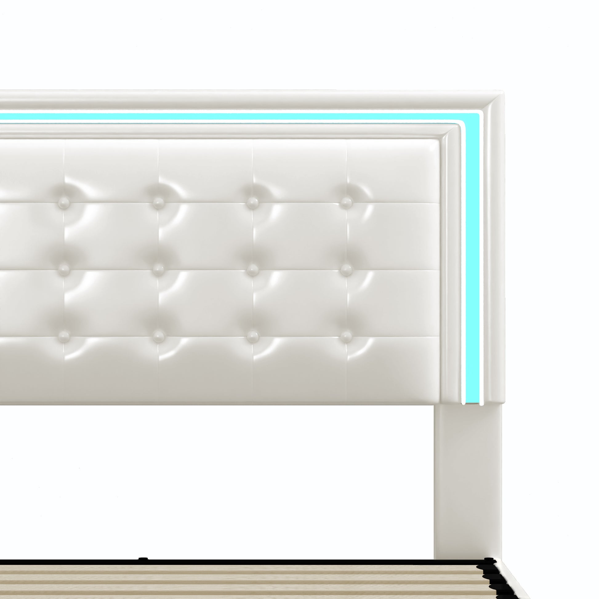 Full Size Led Bed Frame With 4 Storage Drawers, Smart Control Rgb Led Lights On Headboard,With Remote Control, Upholstered Adjustable Headbaord,Pu Leather White Pu Mdf Metal