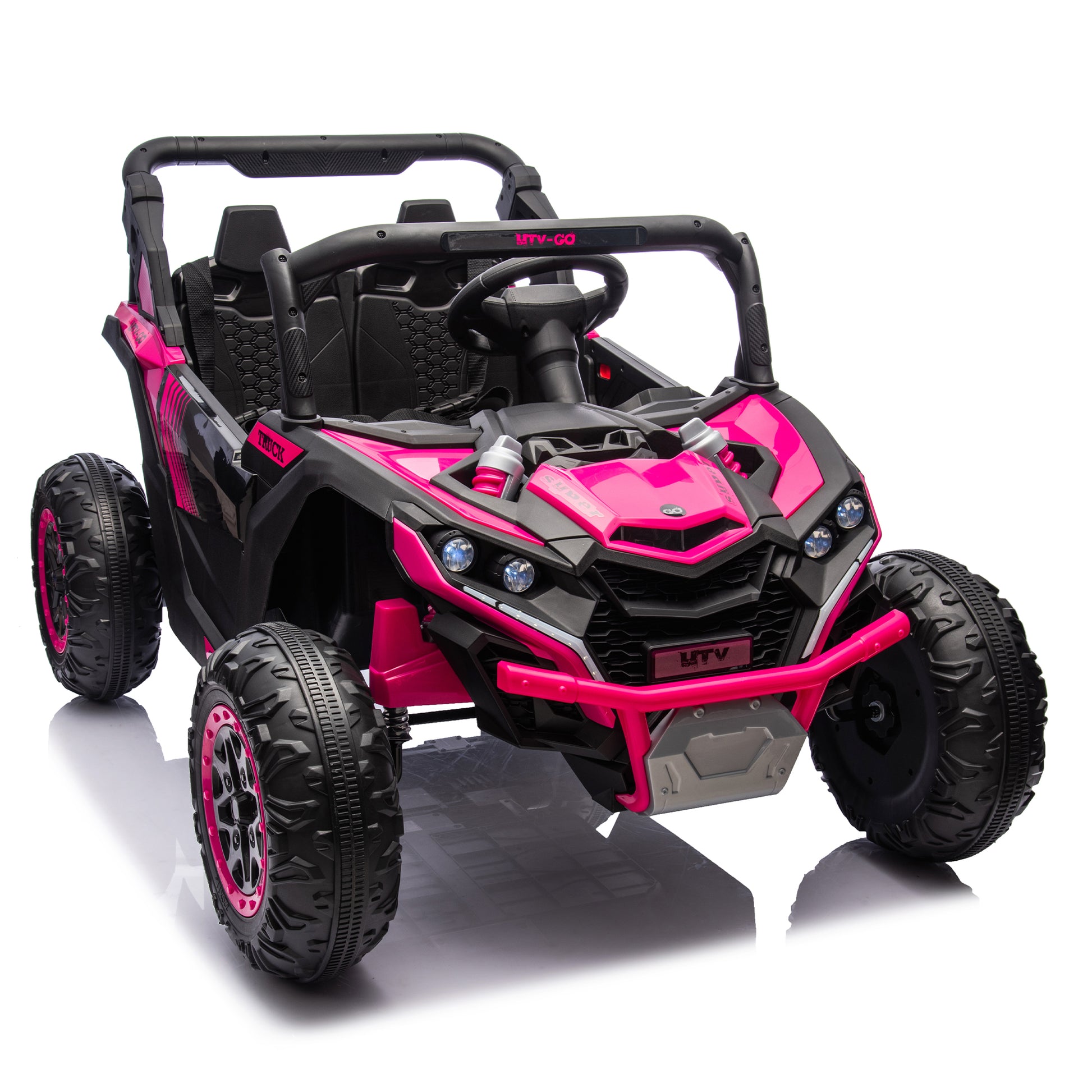 24V Two Seater Kids Ride On Utv W Parents Remote Control,Four Wheel Suspension,Slow Start,Large Wheel Design,Anti Collision Bar,Storage Space,Music,Usb,Bluetooth,Volume Control,Led Lights For Kids 3 . Pink 100 149 Lbs Polypropylene
