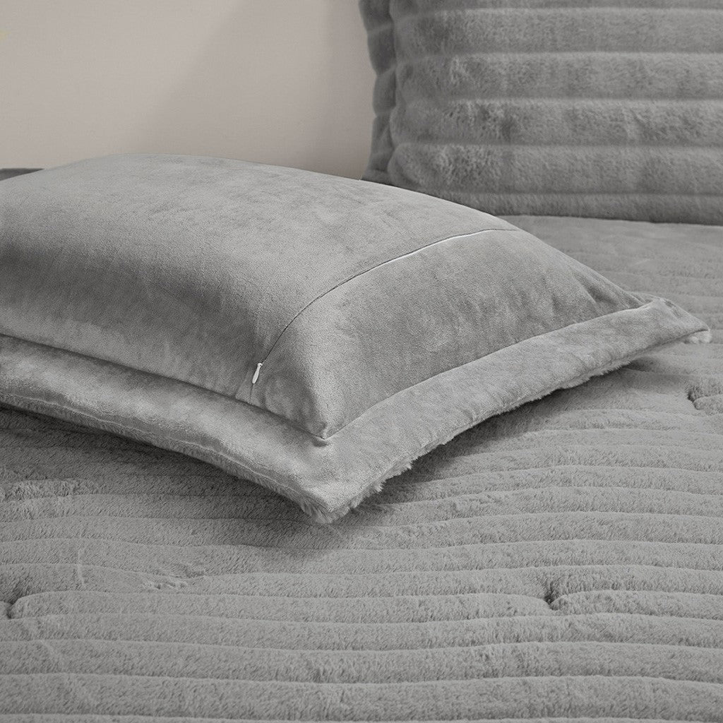 Faux Fur Comforter Set King Grey Polyester