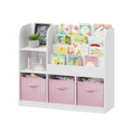 Kids Bookcase And Bookshelf, Multifunctional Bookcase With 3 Collapsible Fabric Drawers, Bookcase Display Stand, Toy Storage Organizer For Bedroom, Playroom, Hallway White Pink White Pink Fabric,Mdf