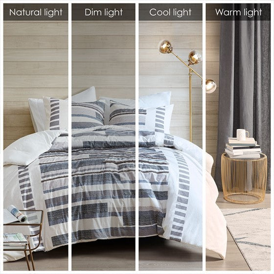 3 Piece Cotton Printed Duvet Cover Set W Trims King Multicolor Cotton