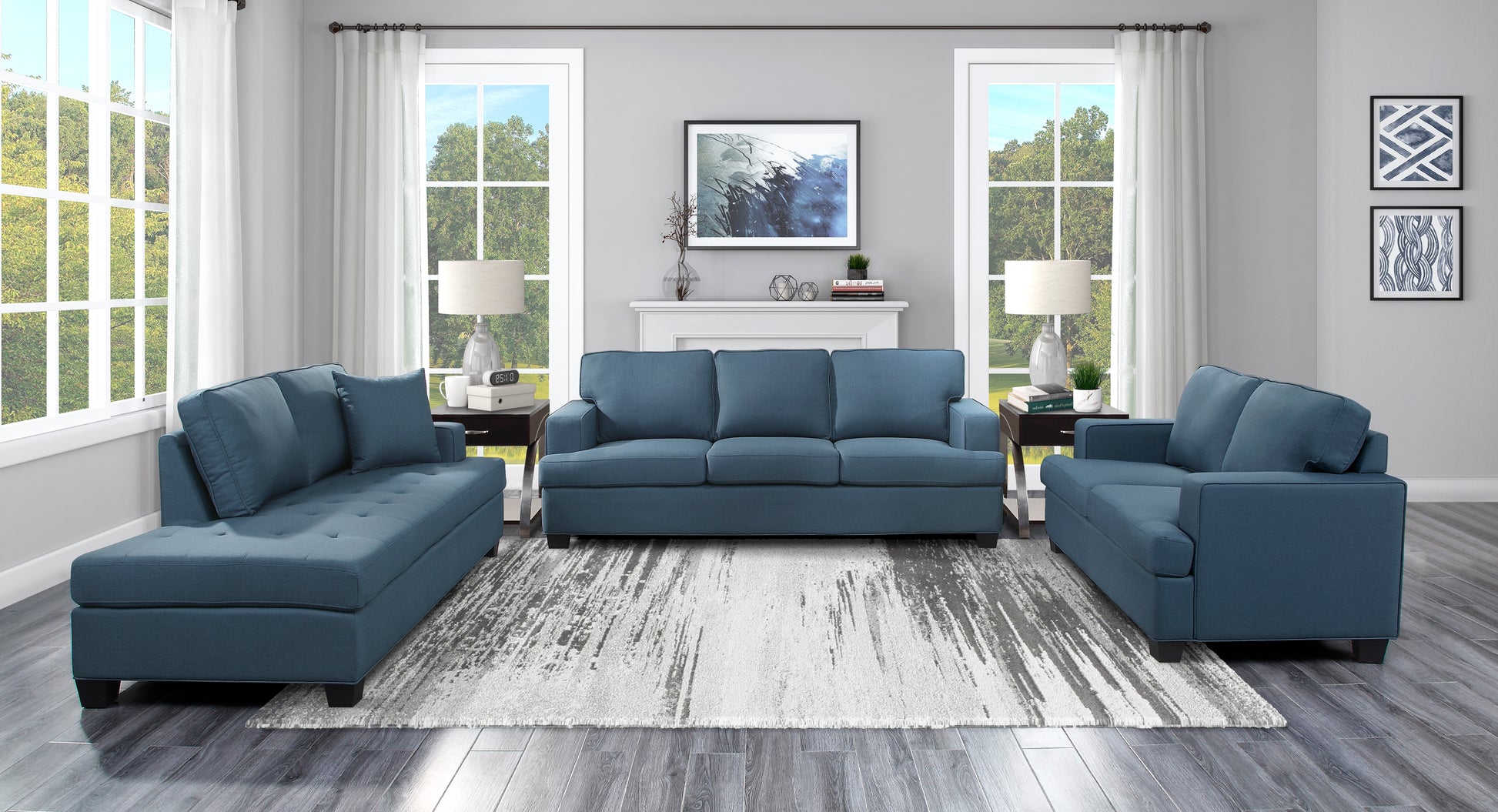 Transitional Style Beautiful Seat Blue Textured Fabric Upholstered Solid Wood Frame Living Room Furniture 1Pc Blue Polyester Wood Primary Living Space Transitional Square Arms Plywood,Solid Wood