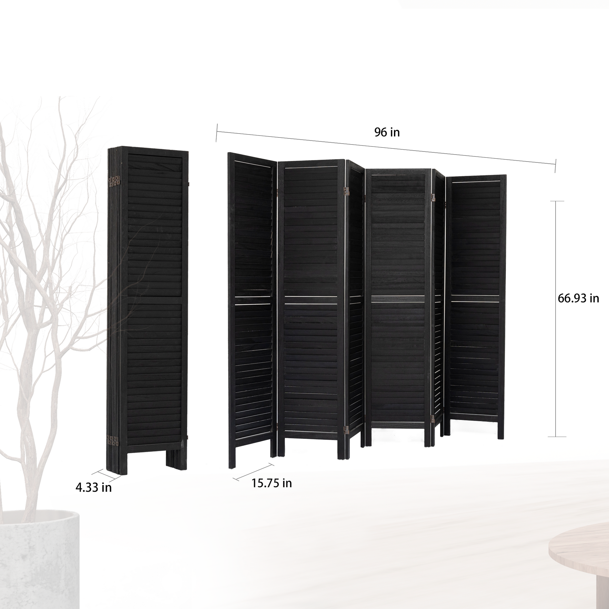 6 Panel Room Divider, Folding Room Divider Privacy Screen 5.6Ft Tall, Wood Freestanding Louvered Divider Screen For Home Office Restaurant Bedroom Black Black Classic Wood