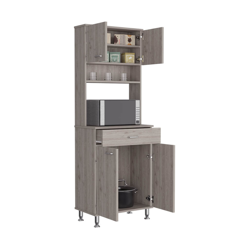 Della 60 Kitchen Pantry With Countertop, Closed & Open Storage Light Gray Gray Kitchen Open Storage Space Modern Particle Board Particle Board