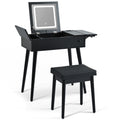 27.9'' Black Makeup Vanity Desk With Flip Top Mirror And Led Light, Dressing Table With Charging Station, 2 Drawers And Fold Up Panel, Vanity Set With Cushioned Stool For Bedroom Black