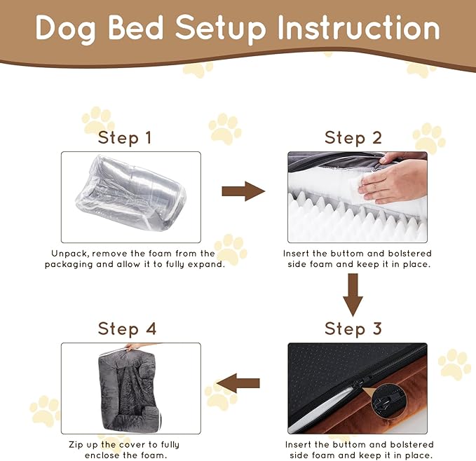 42'' Orthopedic Dog Bed For X Large Dog, Memory Foam Dog Bed, Egg Crate Foam Dog Couch Bed With Washable Removable Cover, Brown Brown Faux Fur