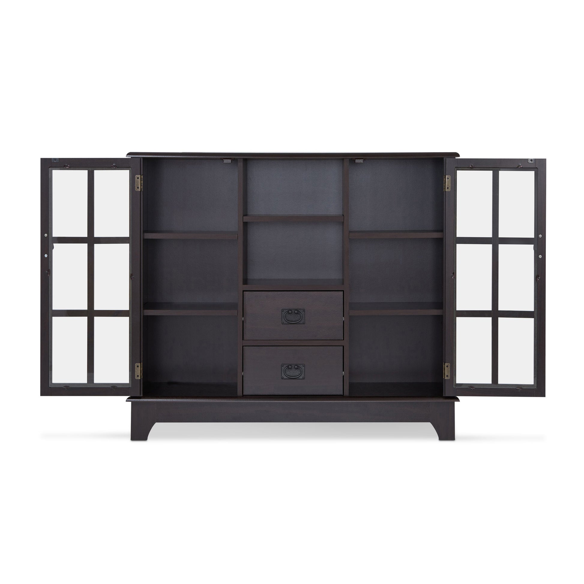Espresso 2 Door Server With 2 Drawers Espresso Dining Room Contemporary Adjustabel Shelves Wood Glass