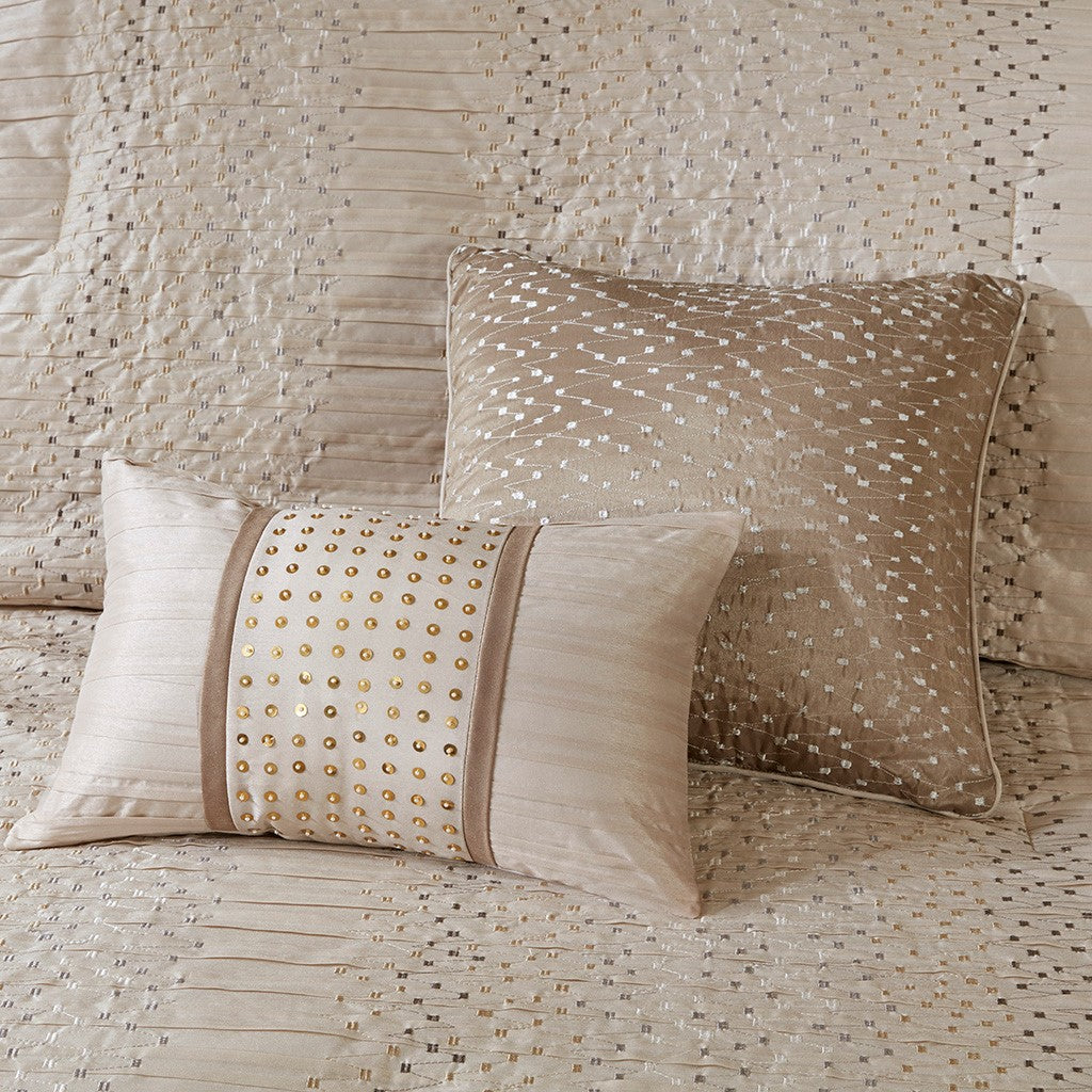 8 Piece Embroidered Comforter Set Natural Queen Queen Beige Polyester