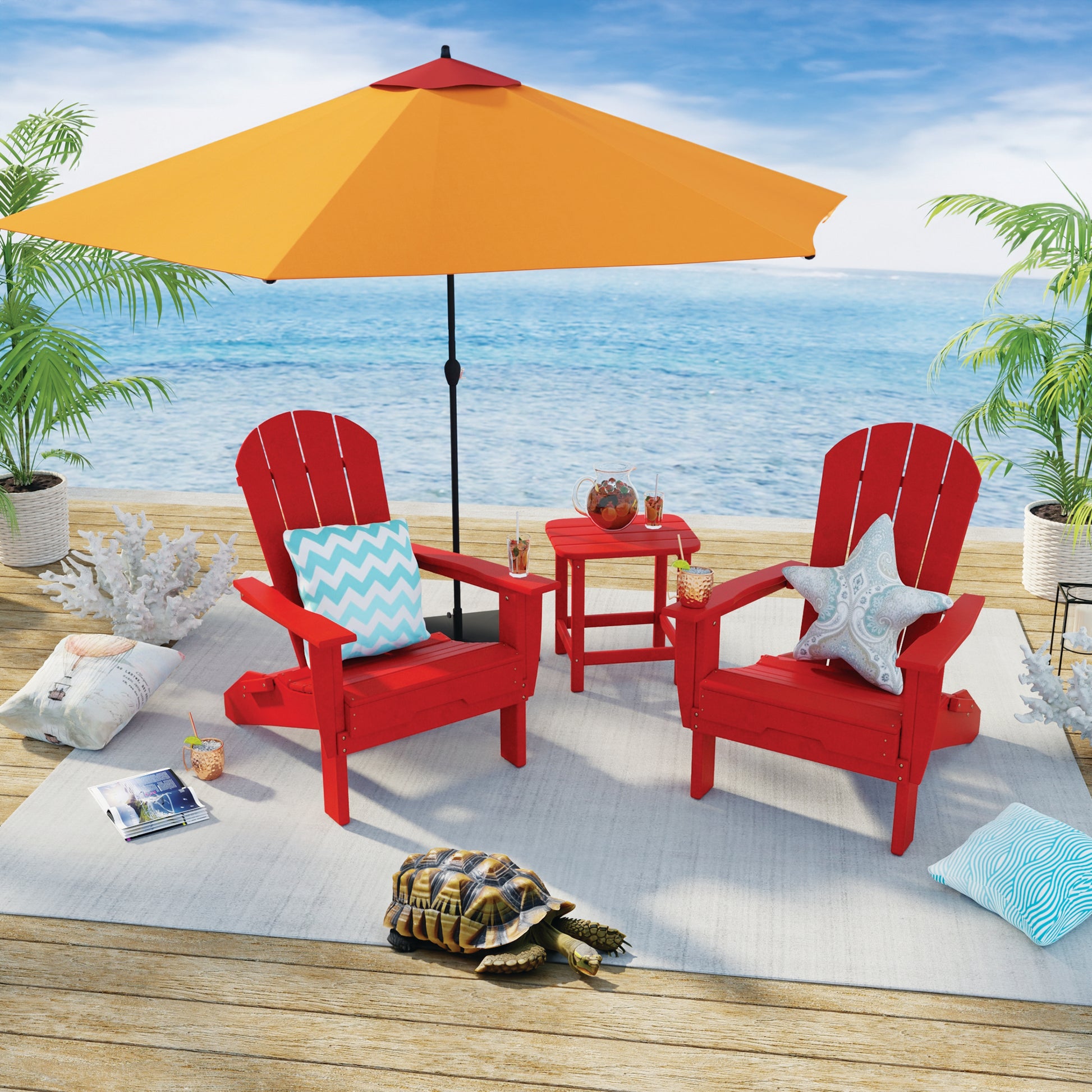 Hdpe Folding Adirondack Chair, Ultra Durable Weather Resistant Design, Easy Folding Design, 300 Lb Capacity, Red Red Hdpe