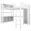 Metal Loft Bed With Wardrobe And L Shaped Desk, Full Size Loft Bed With Storage Cubes And Shelves, Heavy Duty Loft Bed For Kids Teens Adults, White Full Off White Metal