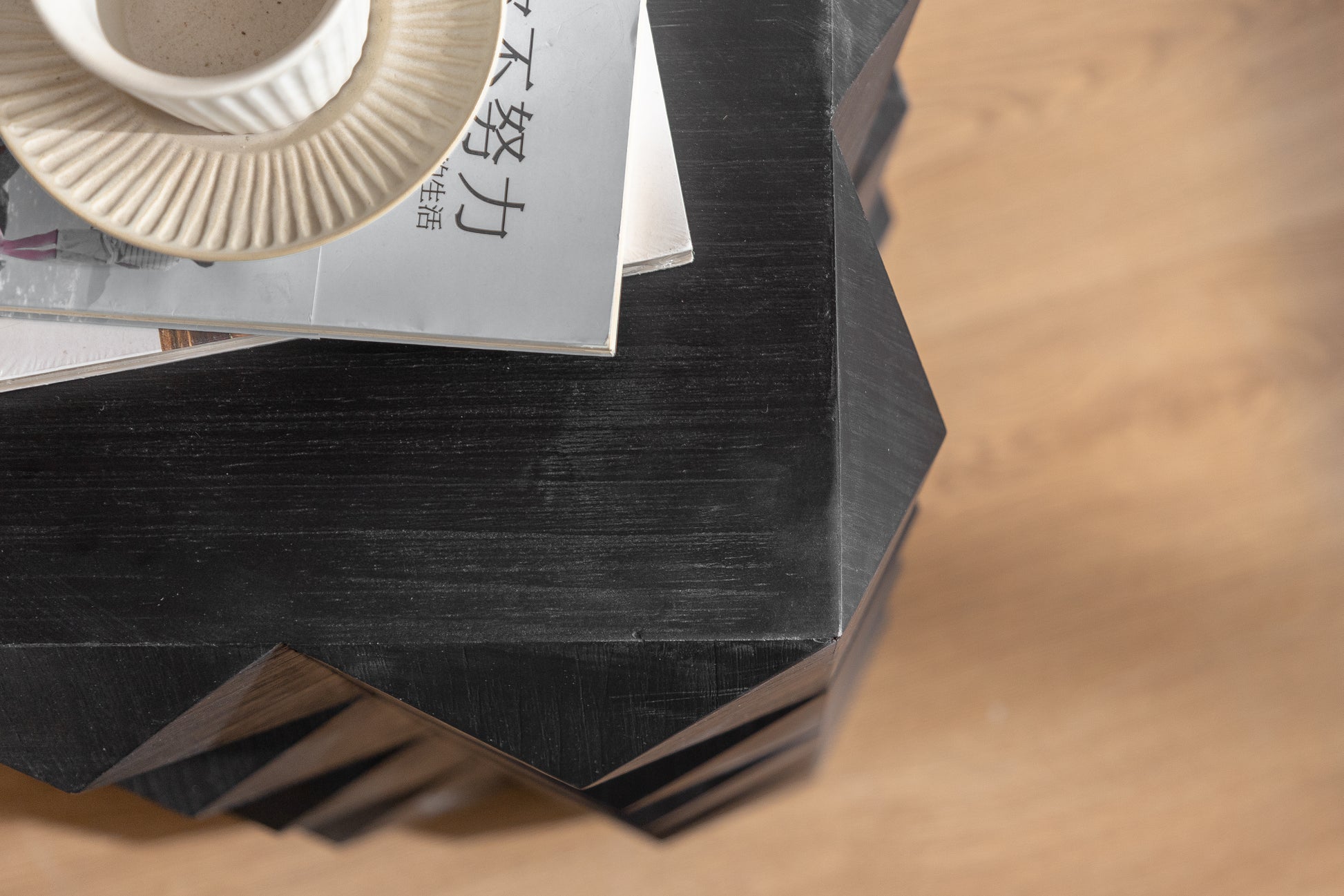 23.62"Height Three Dimensional Embossed Pattern Design Retro Side Table Retro Furniture Black Black Fir Mdf