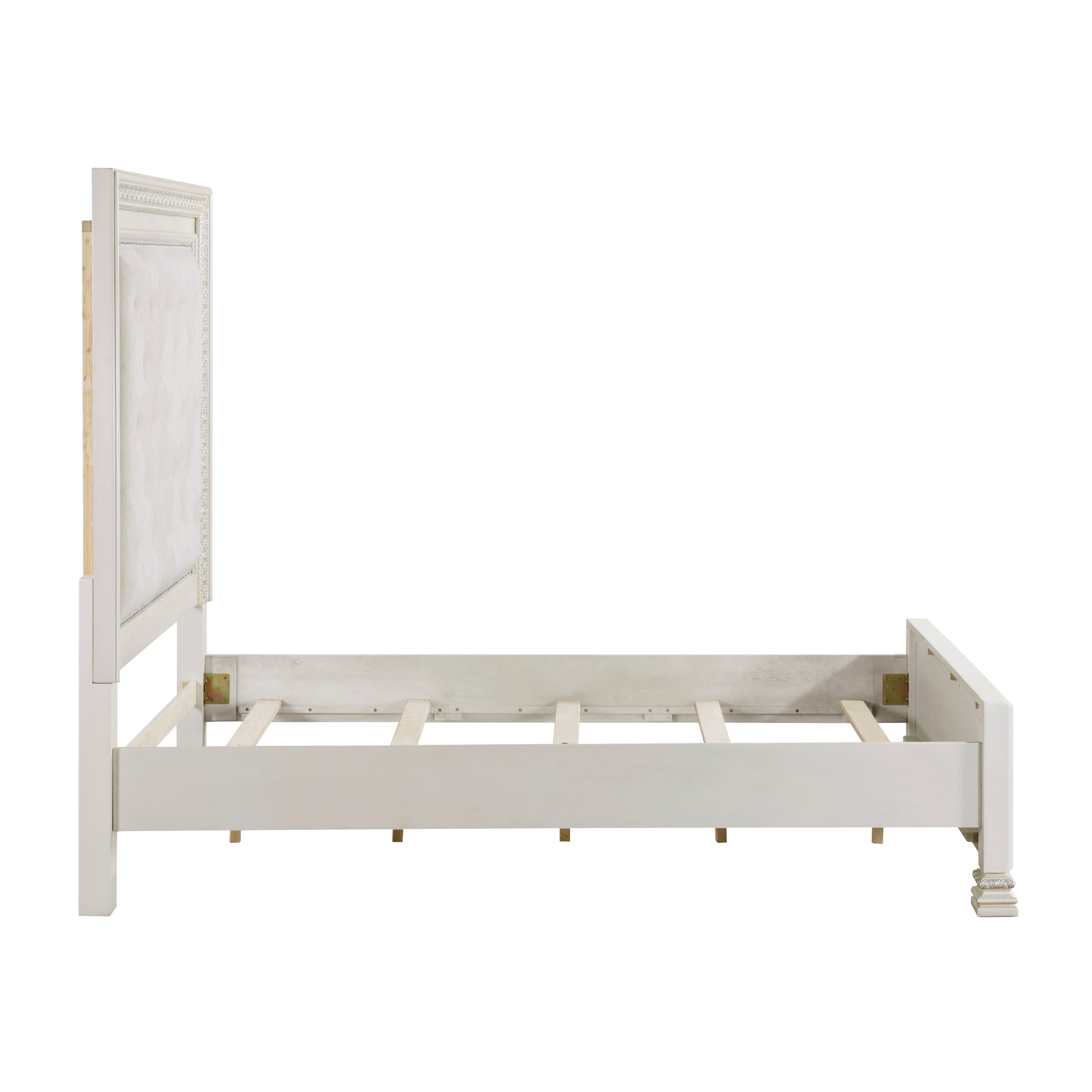 Classic Luxury Pearl White Finish King Bed Button Tufted Upholstered Headboard Bedroom Furniture 1Pc, Dart Molding Design Panels Box Spring Required King White Wood Bedroom Bed Frame Polyester Wood