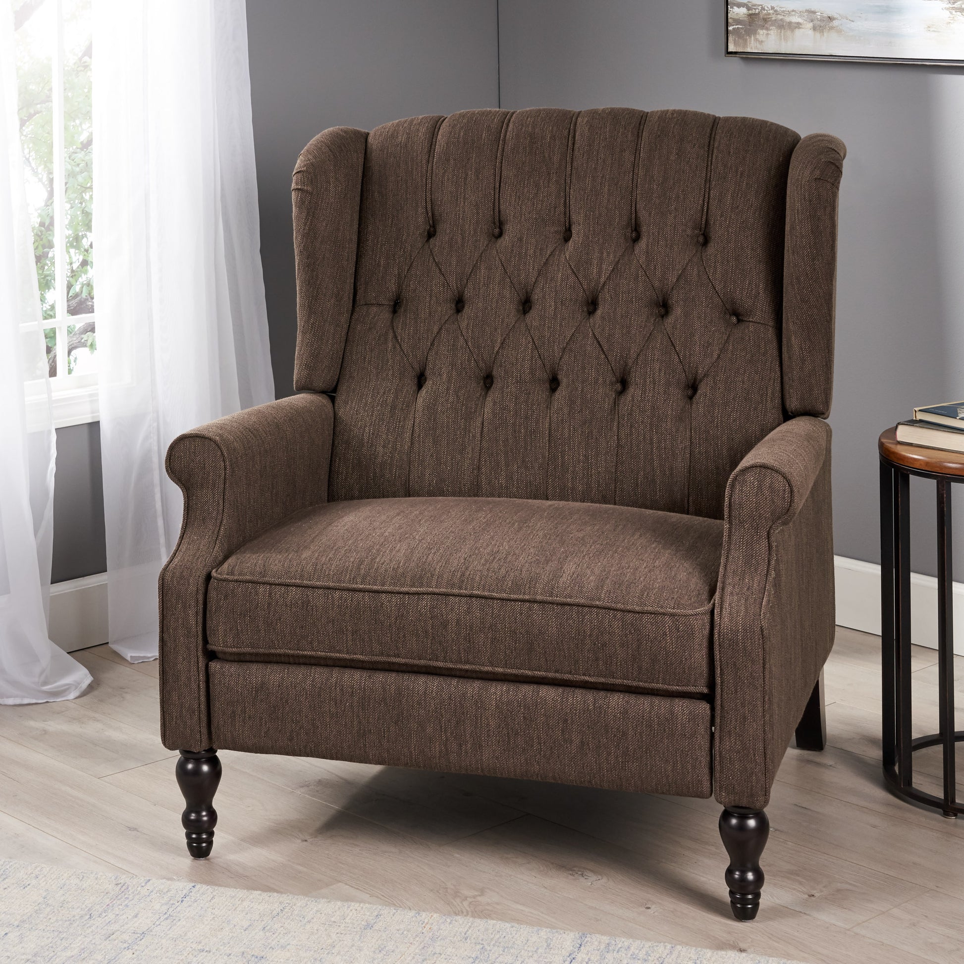 One And Half Seater Recliner Brown Fabric