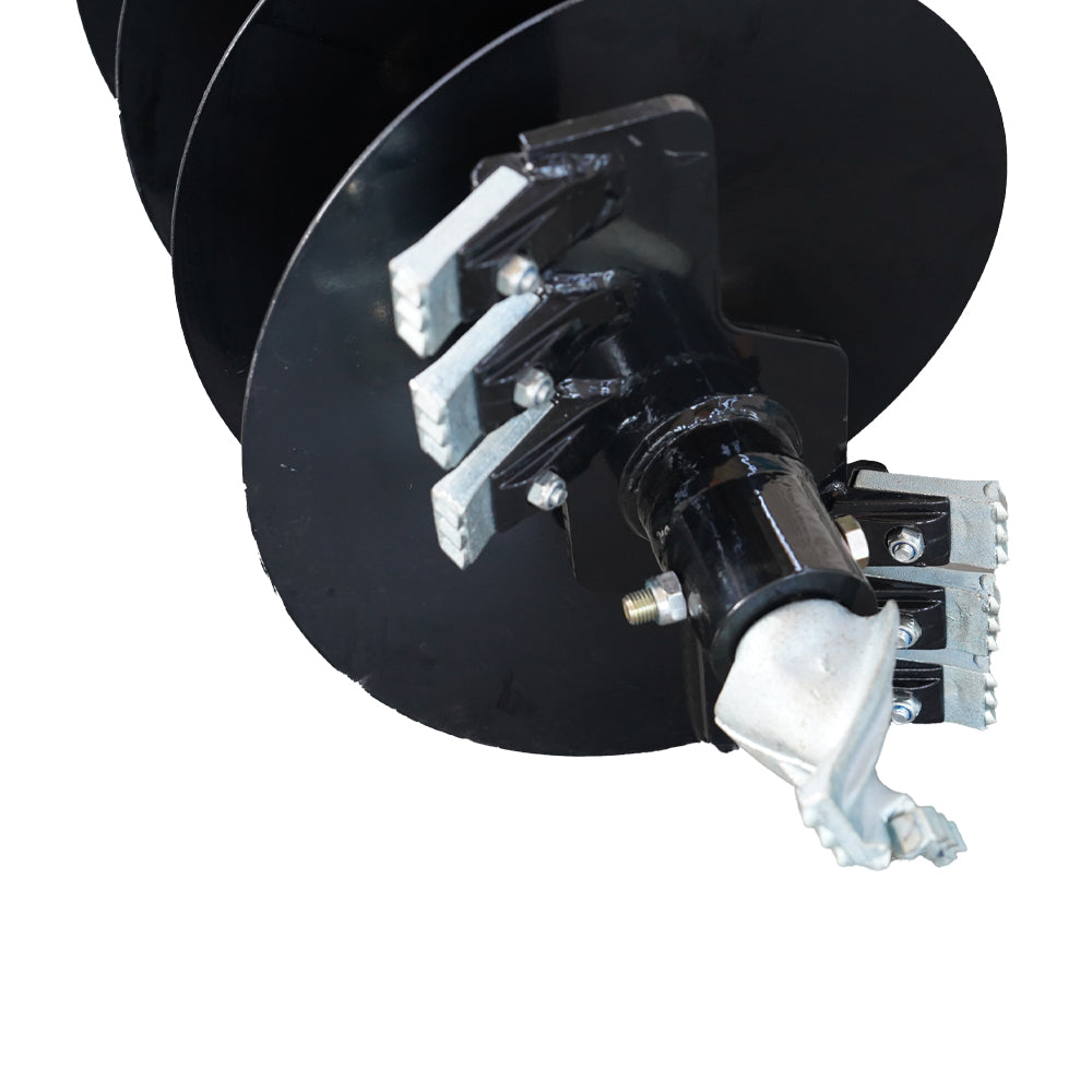 Skid Steer Attachments Post Hole Auger Drive Attachment, 12" And 18" Diameter Auger, 46" Drilling Depth, Standard Flow Black Steel