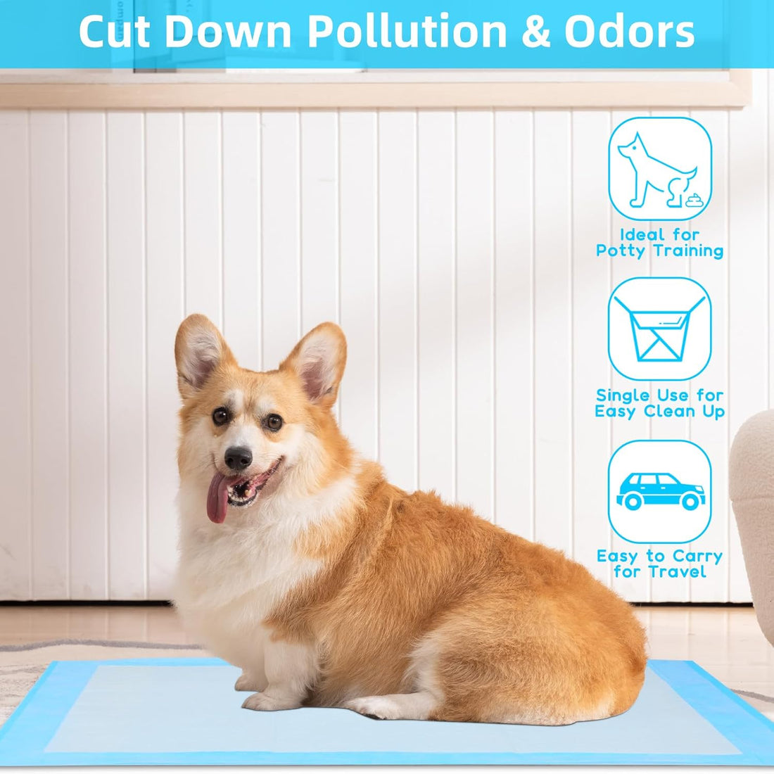 Super Absorbent Waterproof Dog And Puppy Pet Training Pad, Housebreaking Pet Pad,Blue 22"X22" 50Pcs Blue Plastic