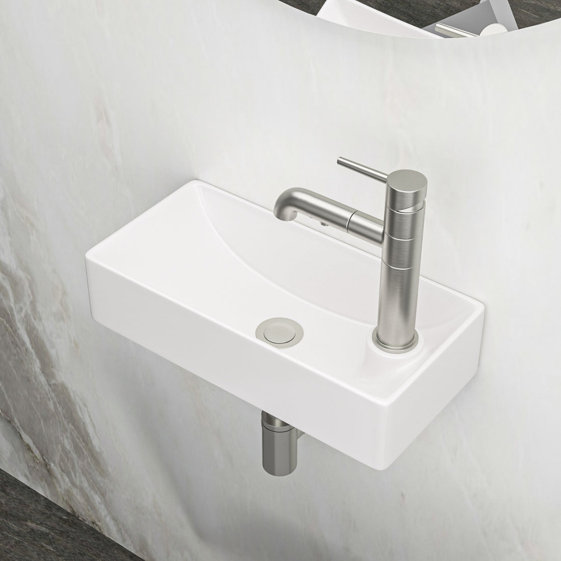 17.3X8.69 Inch White Ceramic Rectangle Wall Mount Bathroom Sink With Single Faucet Hole White Ceramic