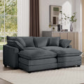 Corduroy Two Seater Sofa With 2 Footrest, 2 Seater Sofa With Ottoman For Small Living Spaces, Grey Corduroy Sofa Grey Corduroy 2 Seat