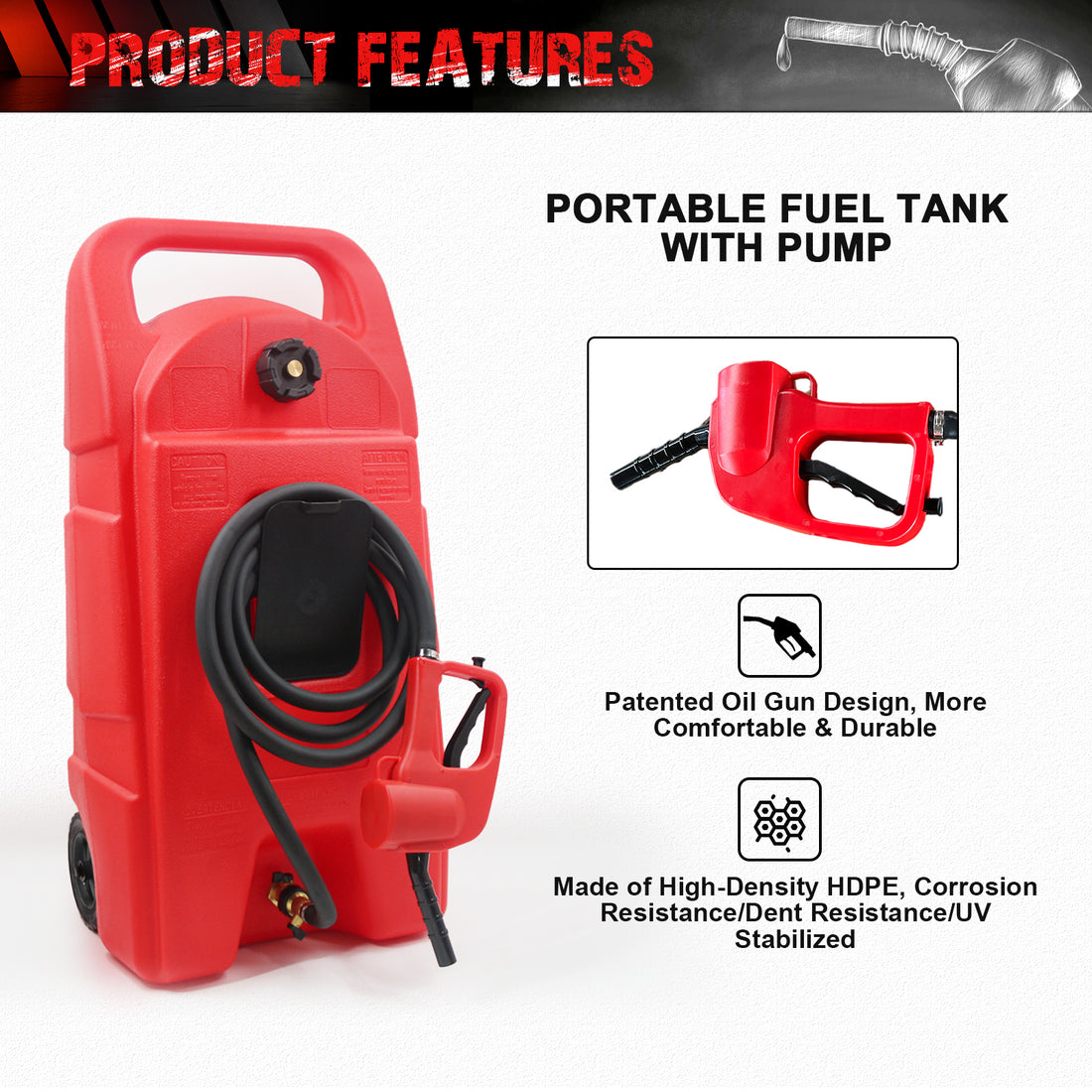 34 Gallon Gas Caddy With Wheels, Fuel Transfer Tank Gasoline Diesel Can,Fuel Storage Tank For Automobiles Atv Car Mowers Tractors Boat Motorcycle Red Red Hdpe