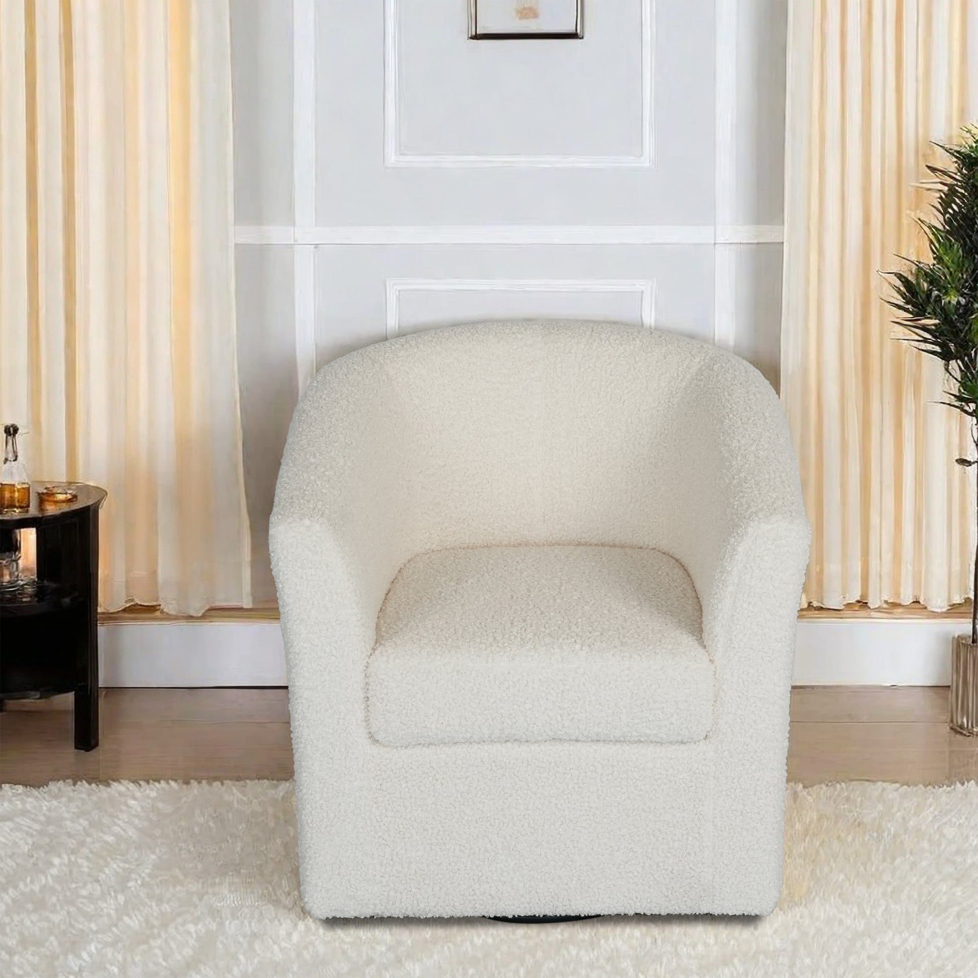 Teddy Velvet Swivel Chair, White, No Installation Required White Teddy