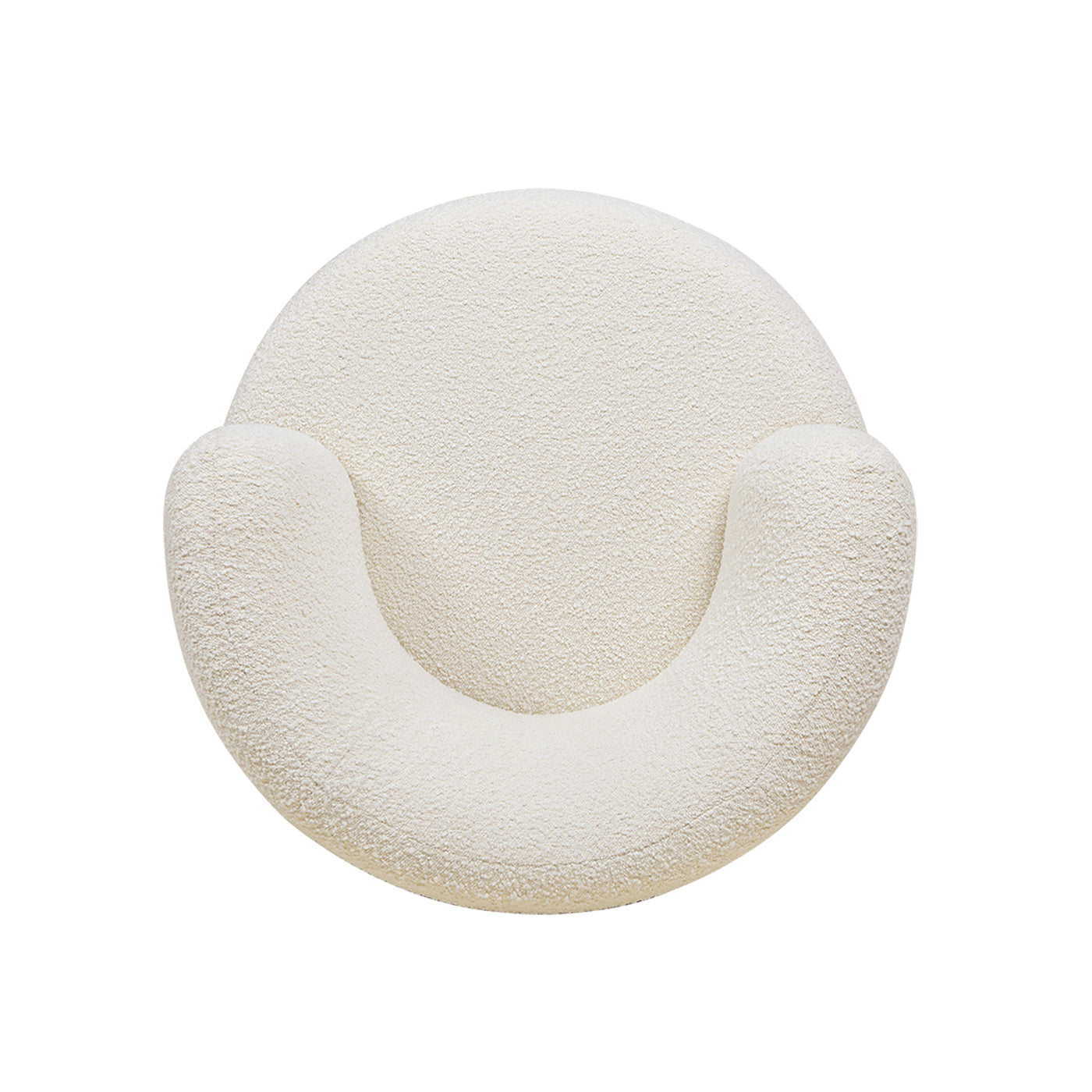 Fuji 360 Swivel Low Barrel Back Accent Chair, Ivory White Boucle White Foam Boucle