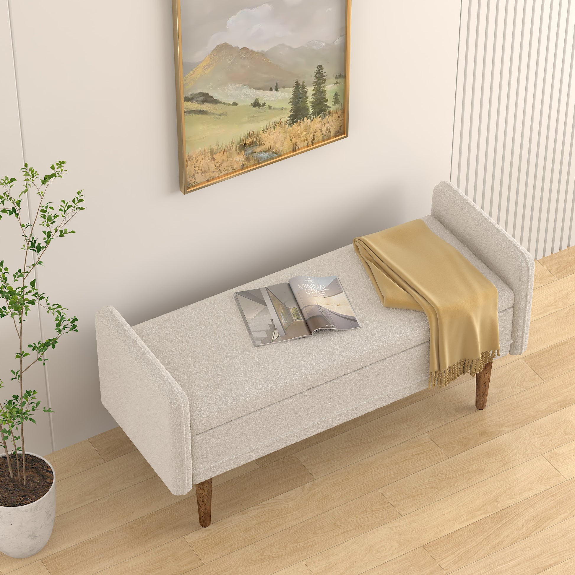 Teddy Velvet Storage Stool, ,With Storage Space, Suitable For Apartments, Living Rooms And Bedrooms Beige 45.98"*16.75"*21.75" Beige Foam