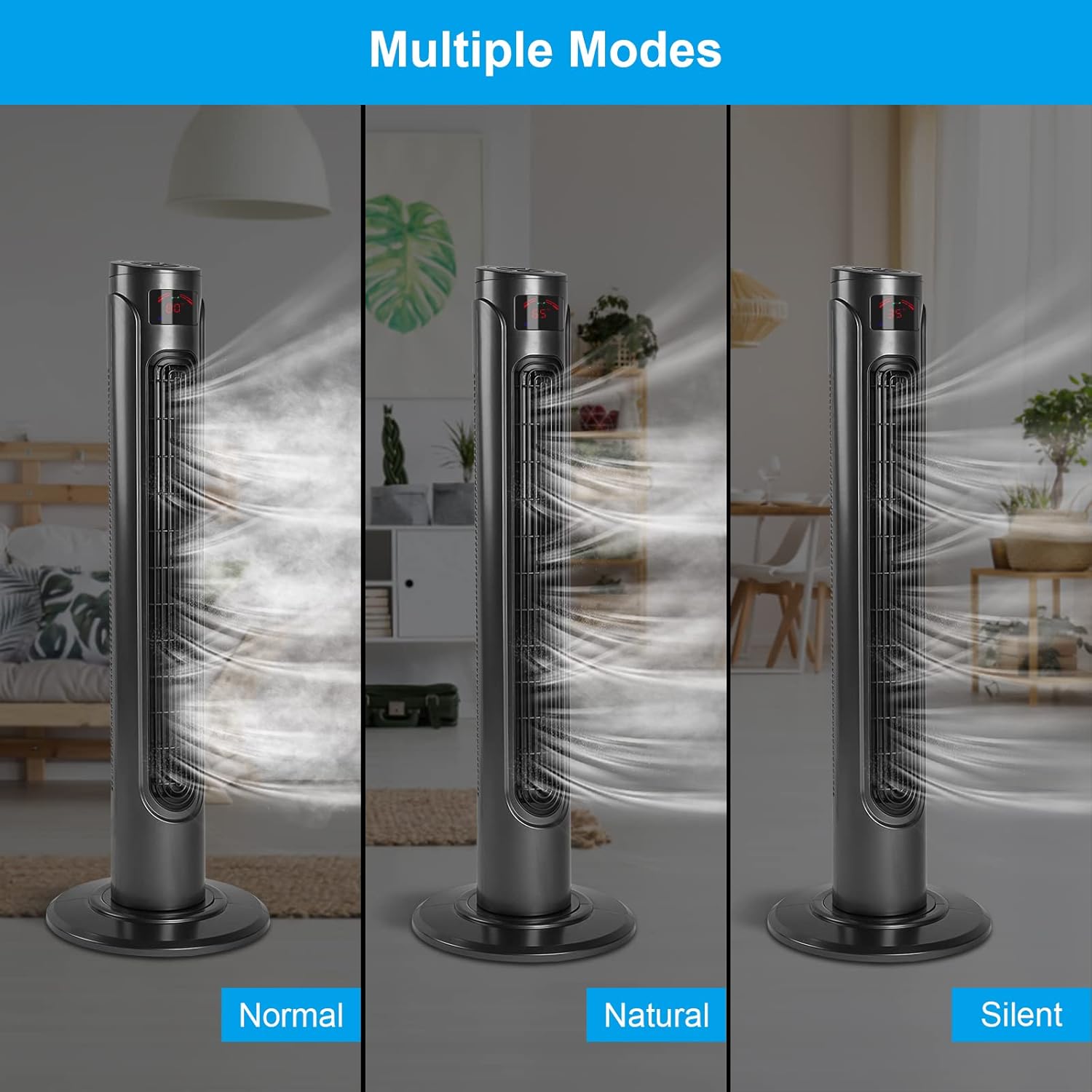 36 Inch Electric Oscillating Tower Fan With Remote Control For Indoor, Bedroom And Home Office, Black Black Plastic