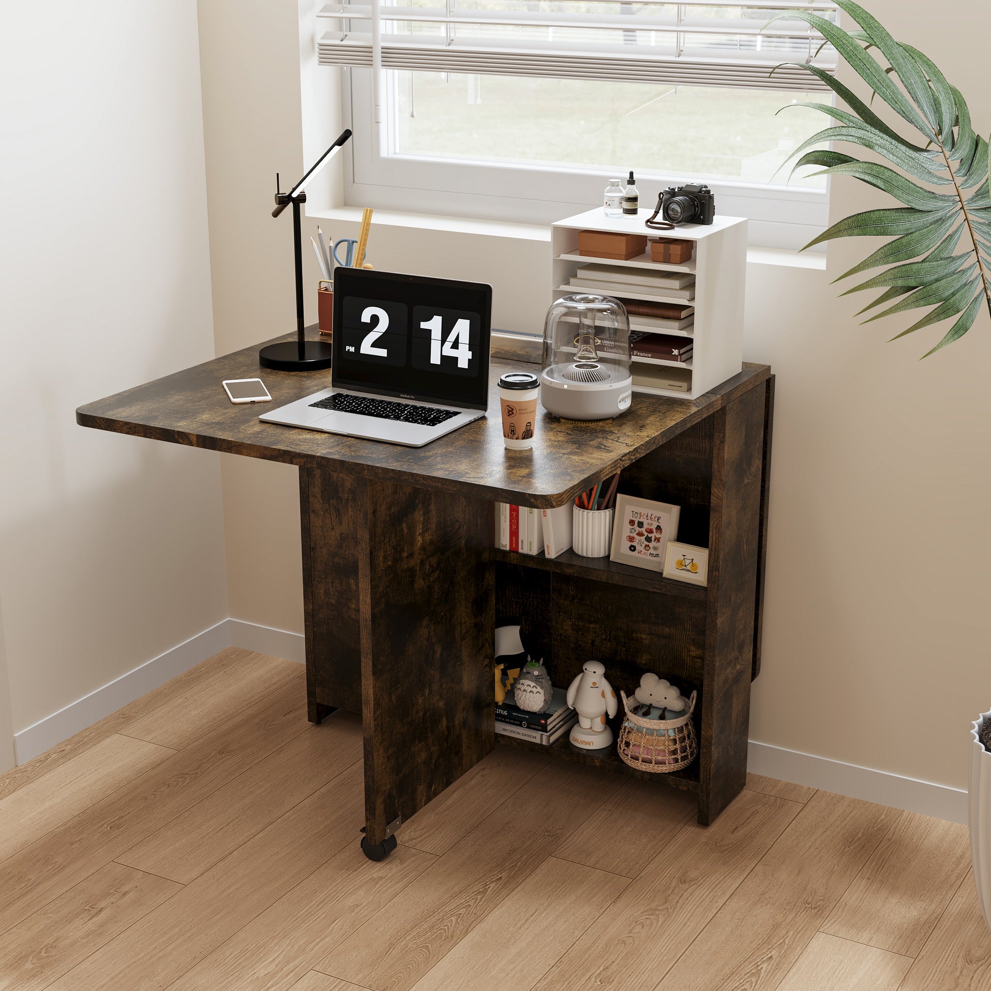 2407 Black Brown Foldable Dining Table, Fully Unfolded 51.18 Inches, Suitable For Small Family Tables Or Display Tables. Brown Mdf