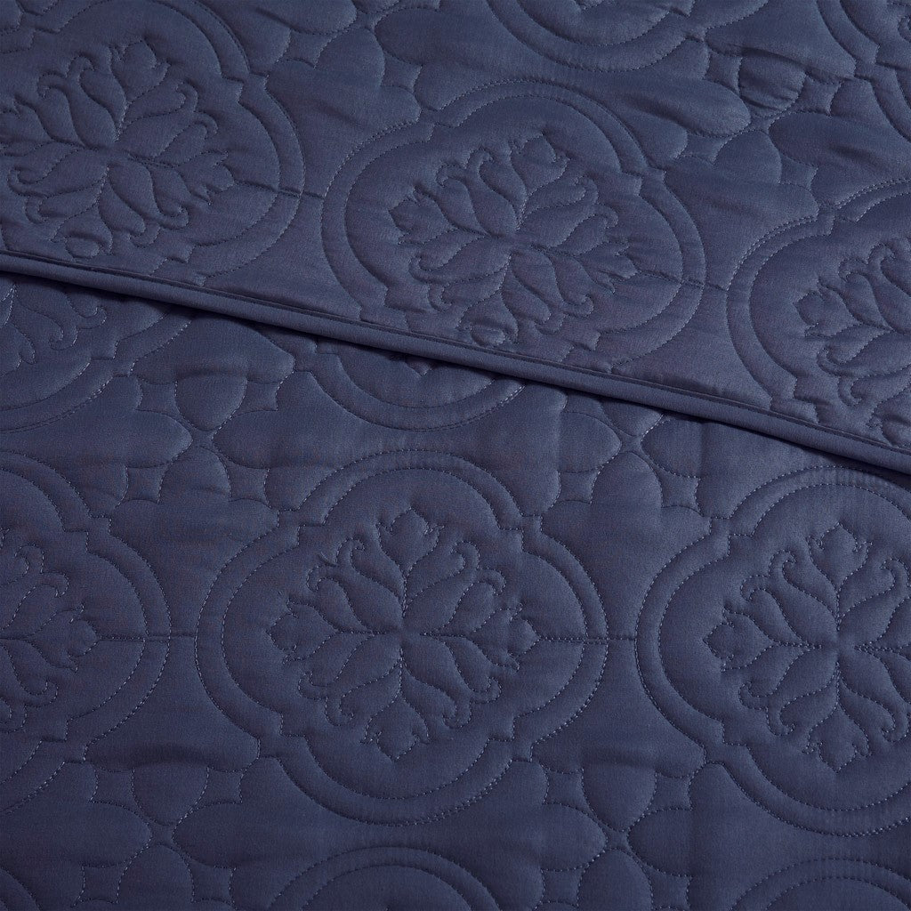 3 Piece Reversible Bedspread Set Navy Full Queen Queen Navy Polyester