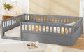 Full Floor Bed Frame With Fence, Wood Kids Floor Beds Frame For Bedroom Playroom,Gray Expect Arrive Date Jul. 10Th Full Grey Pine