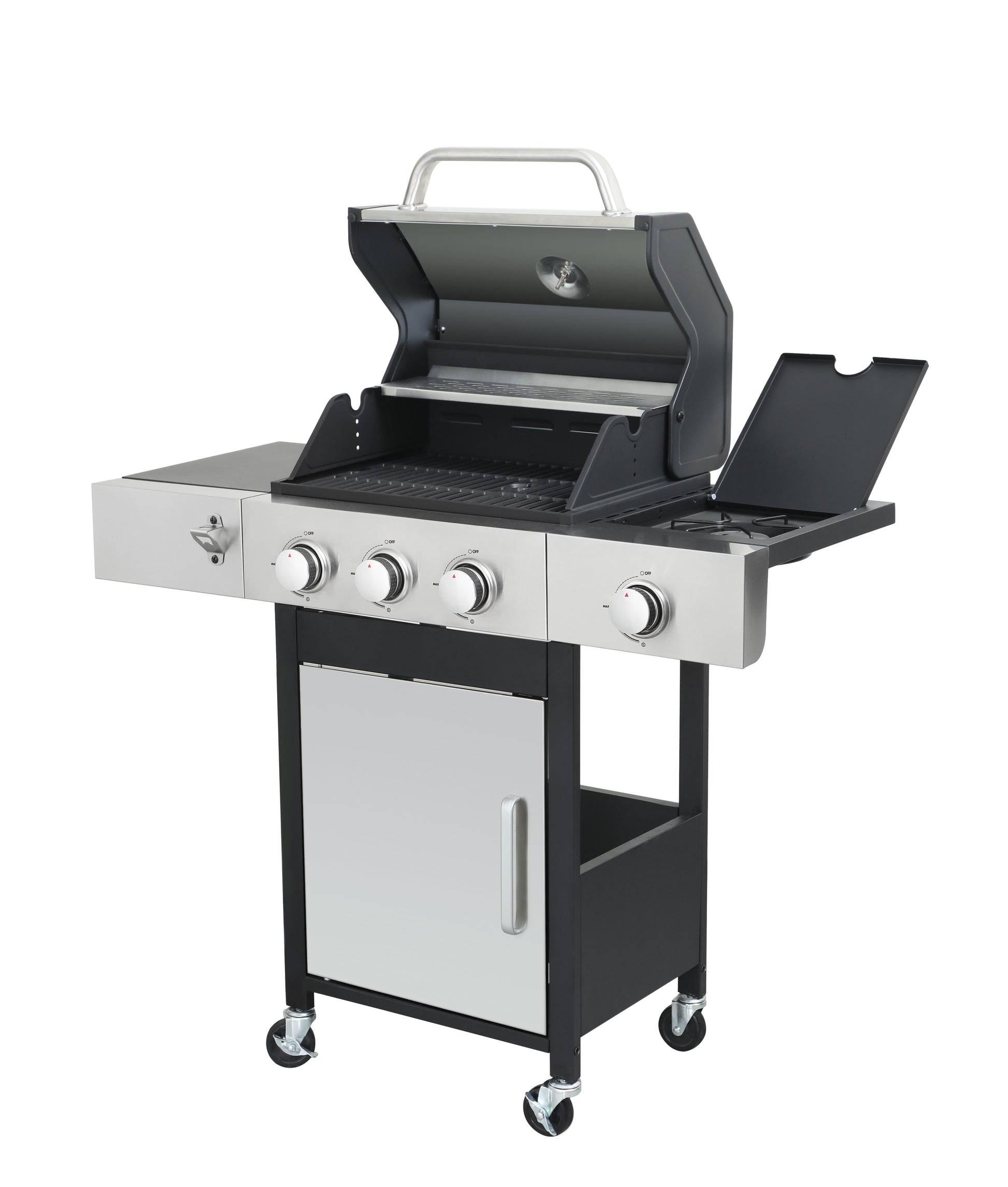 3 Burner Propane Gas Bbq Grill With Side Burner, 37230Btu Output With Enameled Cast Iron Cooking Grids For Outdoor Barbecue, Stainless Steel Black Silver Garden & Outdoor Iron,Stainless Steel