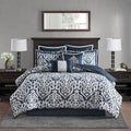 8 Piece Jacquard Comforter Set Navy Silver Queen Queen Navy Silver Polyester