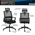Techni Mobili Ergonomic Office Chair With Lumbar Support And Adjustable Headrest Black Office Spot Clean Modern Office Chairs Adjustable Height Fabric Plastic