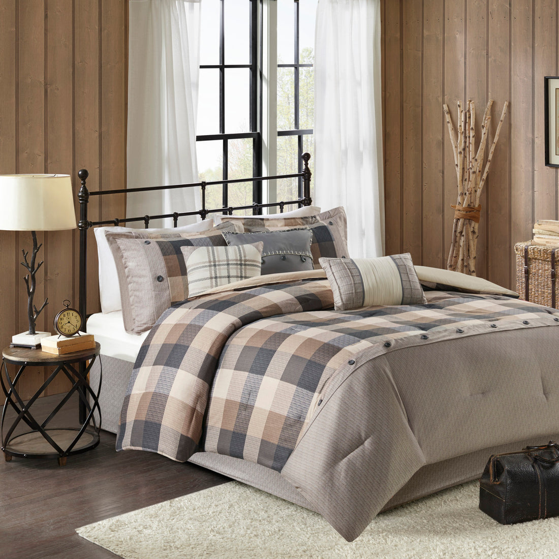 7 Piece Herringbone Comforter Set Neutral Cal King California King Neutral Polyester