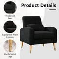 Mid Century Modern Accent Chair, Upholstered Armchair Living Room Chair, Comfy Single Sofa Chair With Metal Legs, Polyester Fabric Chair For Living Room Bedroom Black Sherpa