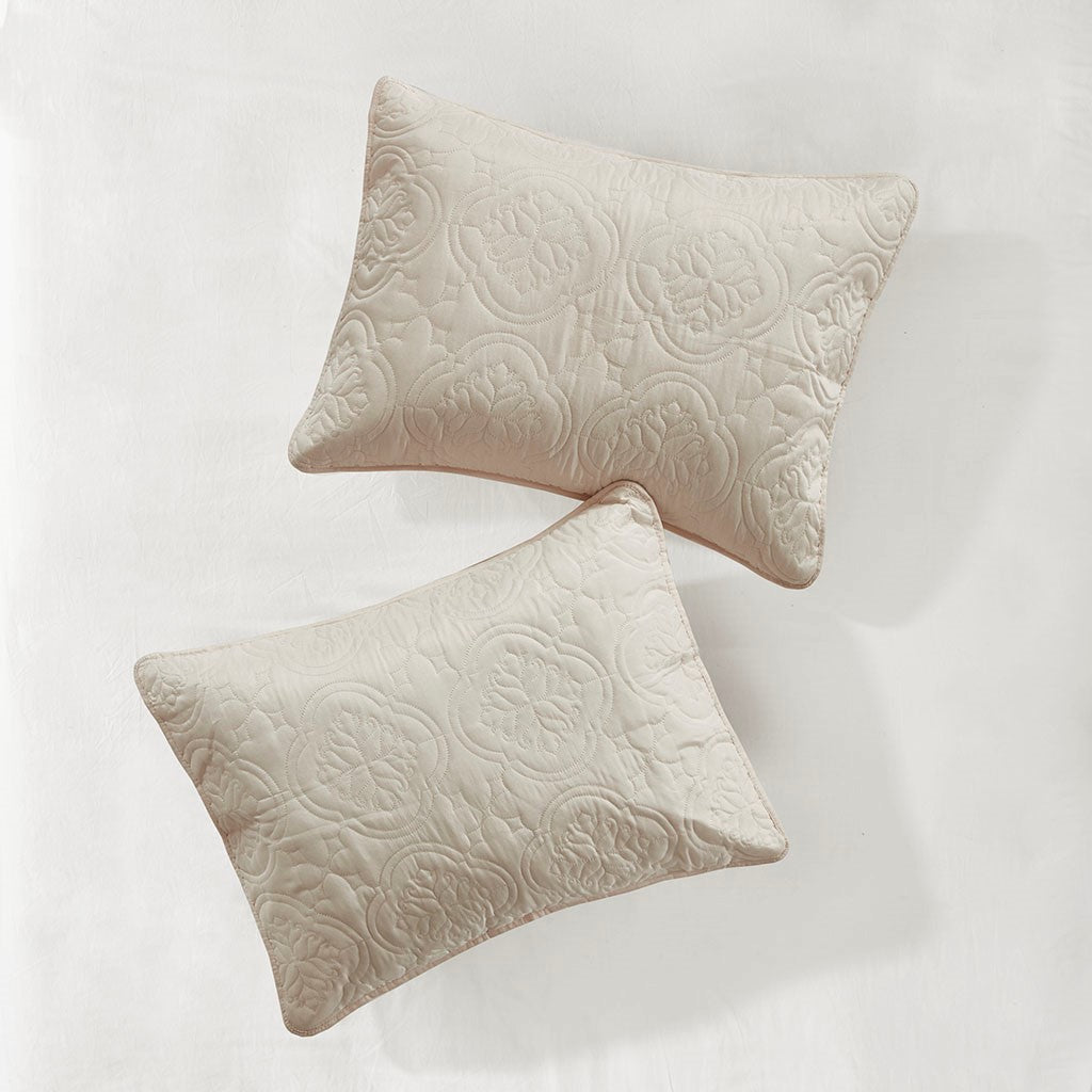 3 Piece Reversible Bedspread Set Cream Full Queen Queen Cream Microfiber
